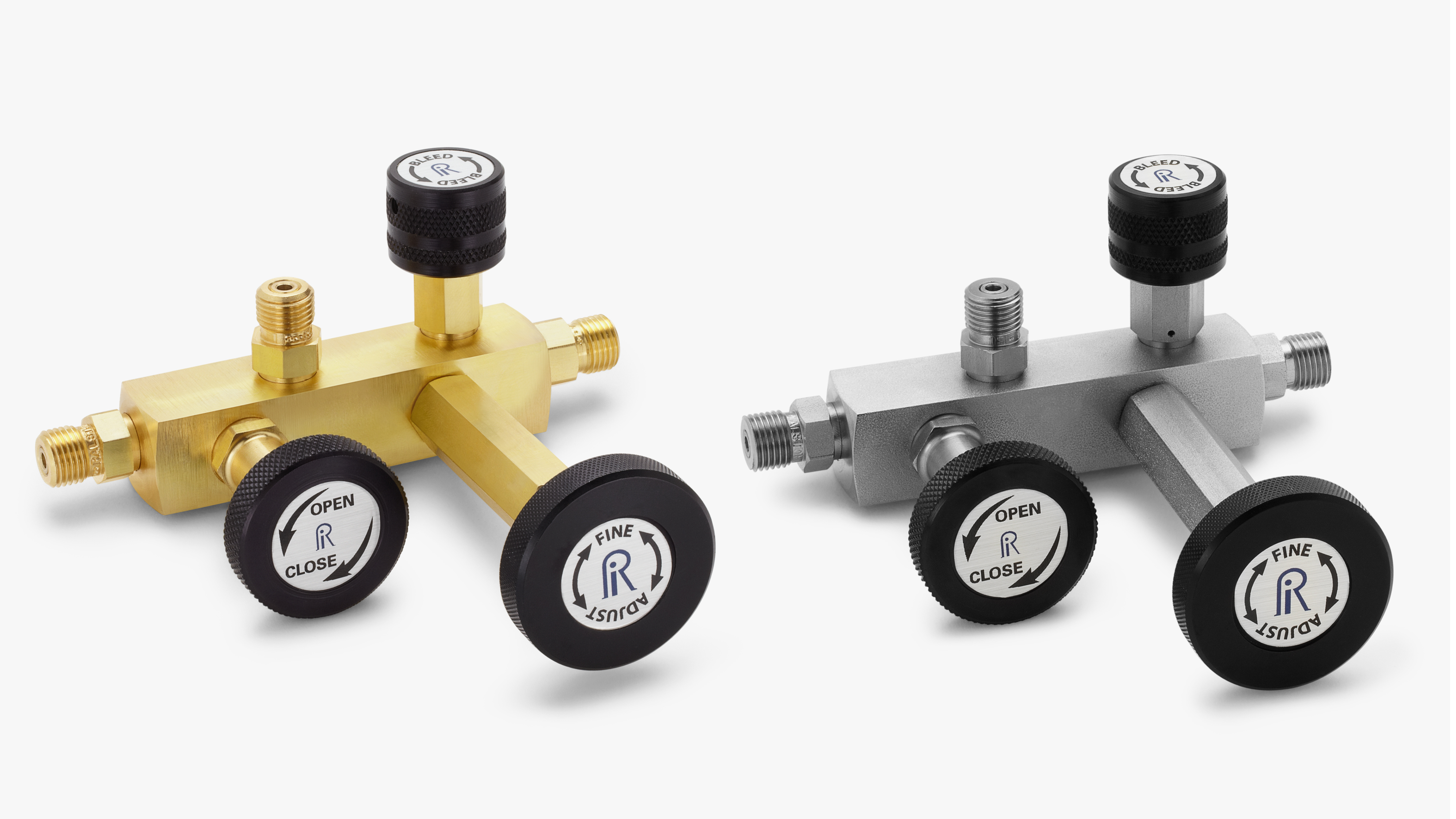 QSCM stainless steel and QTSM brass calibration manifolds for static nitrogen pressure calibration