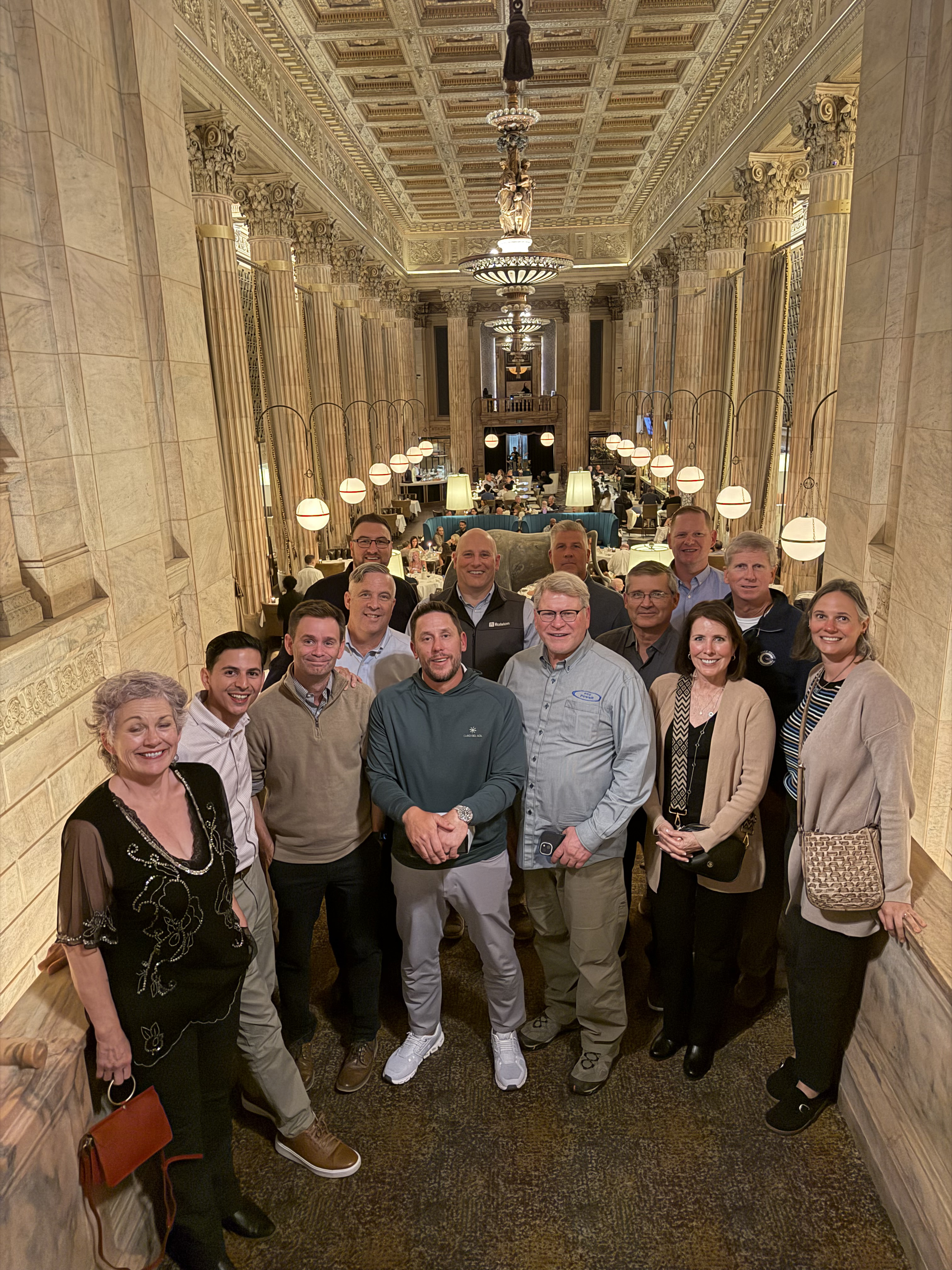 Ralston team members and distributors pose for a group photo inside the Marble Room restaurant in Cleveland, Ohio.