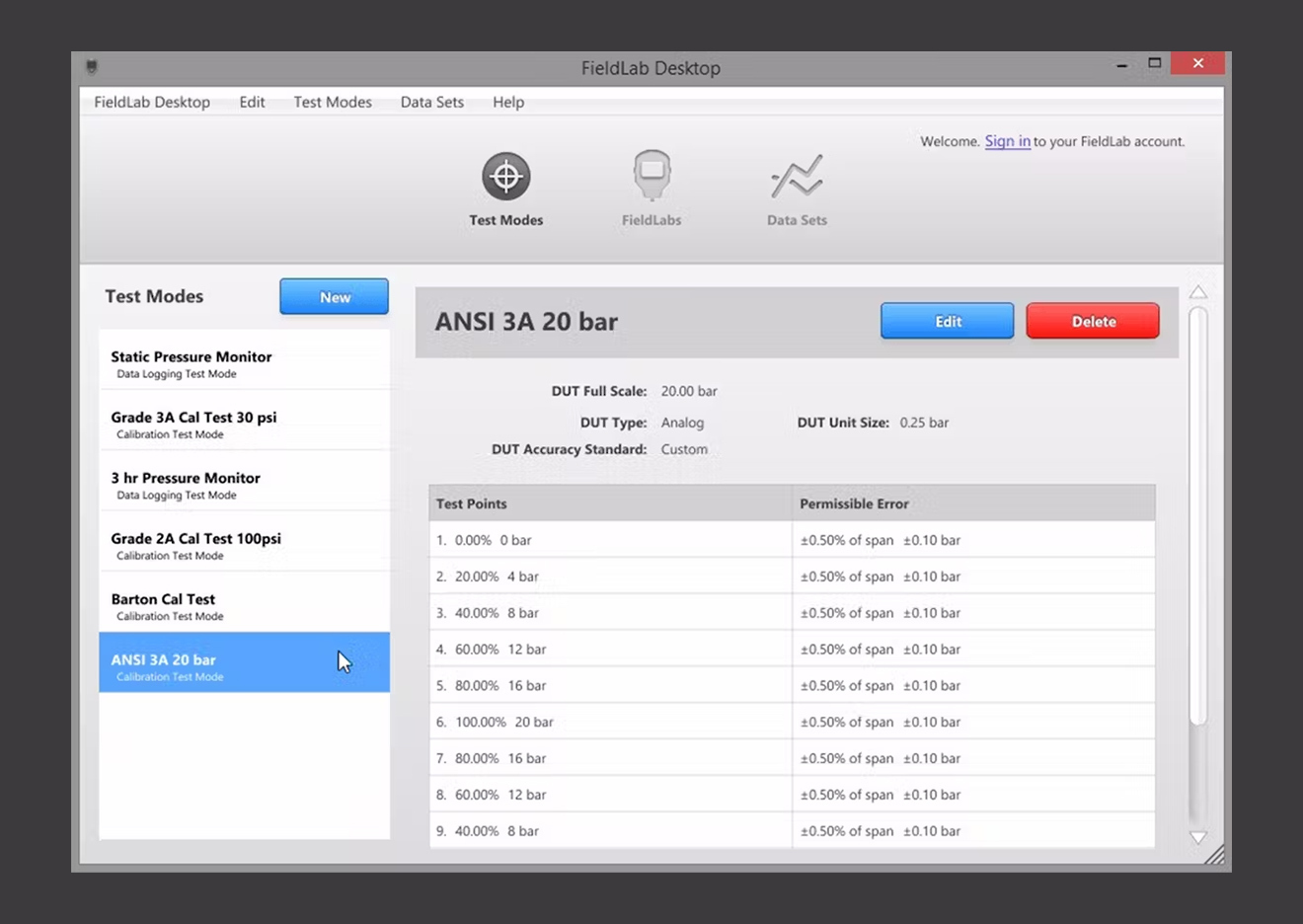 Test Modes Ralston Fieldlab Desktop Calibration Test Modes
